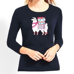 Talbots | Blue Llama Embroidered Pom Pom 3 D Knit Pullover Fun Sweater M